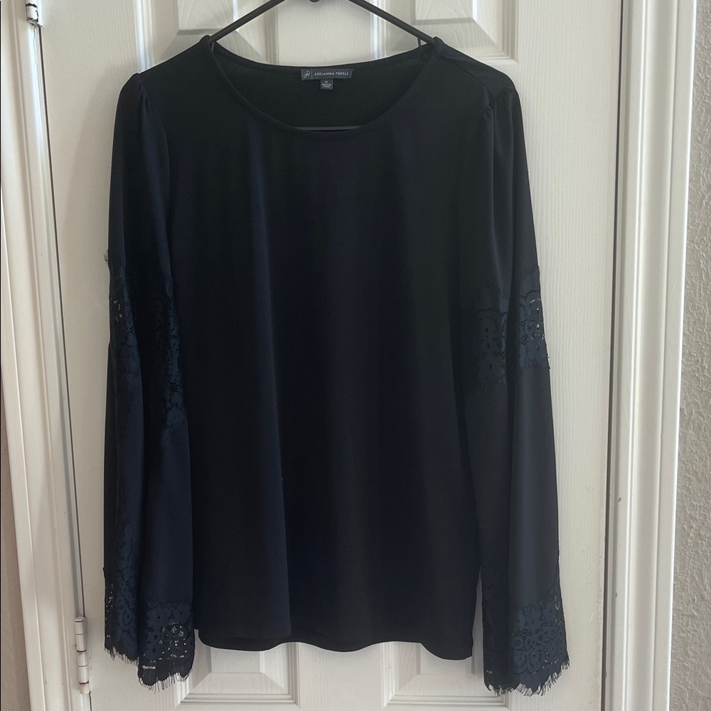 Adrianna Papell Black Blouse with Lace Bell Sleeves